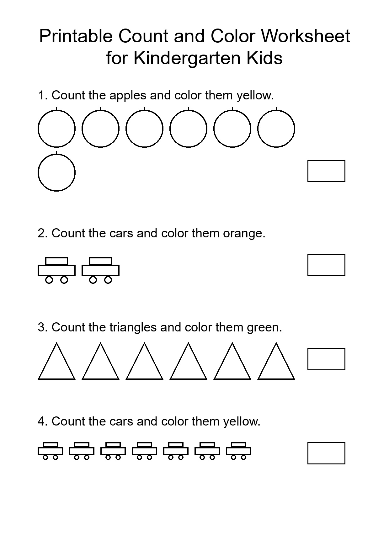 Printable Count and Color Worksheet for Kindergarten Kids
