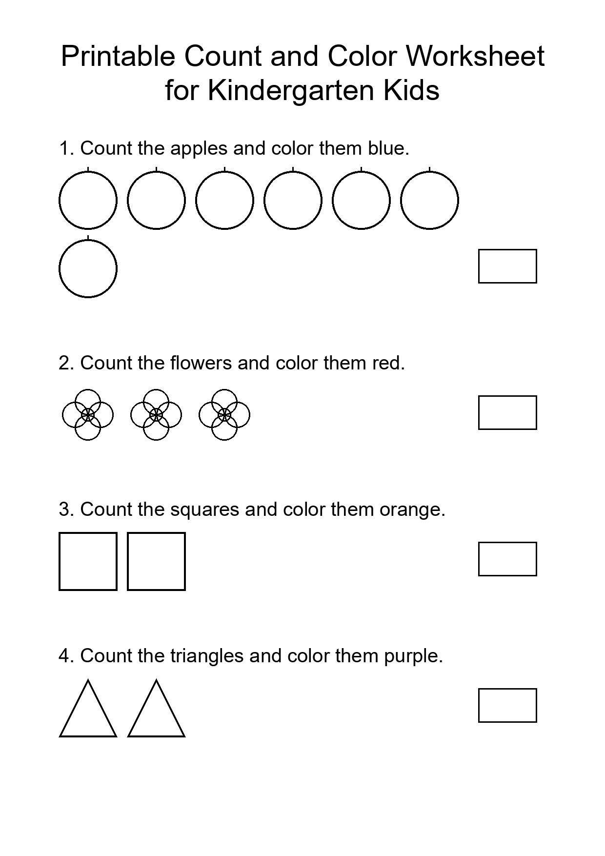 Printable Count and Color Worksheet for Kindergarten Kids
