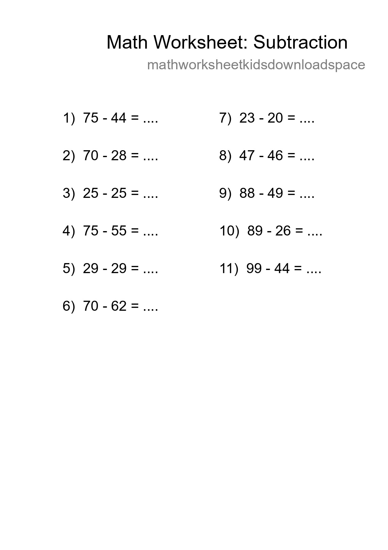 Printable Free 11 Subtraction Math Worksheet For Grade 3 - Part 206