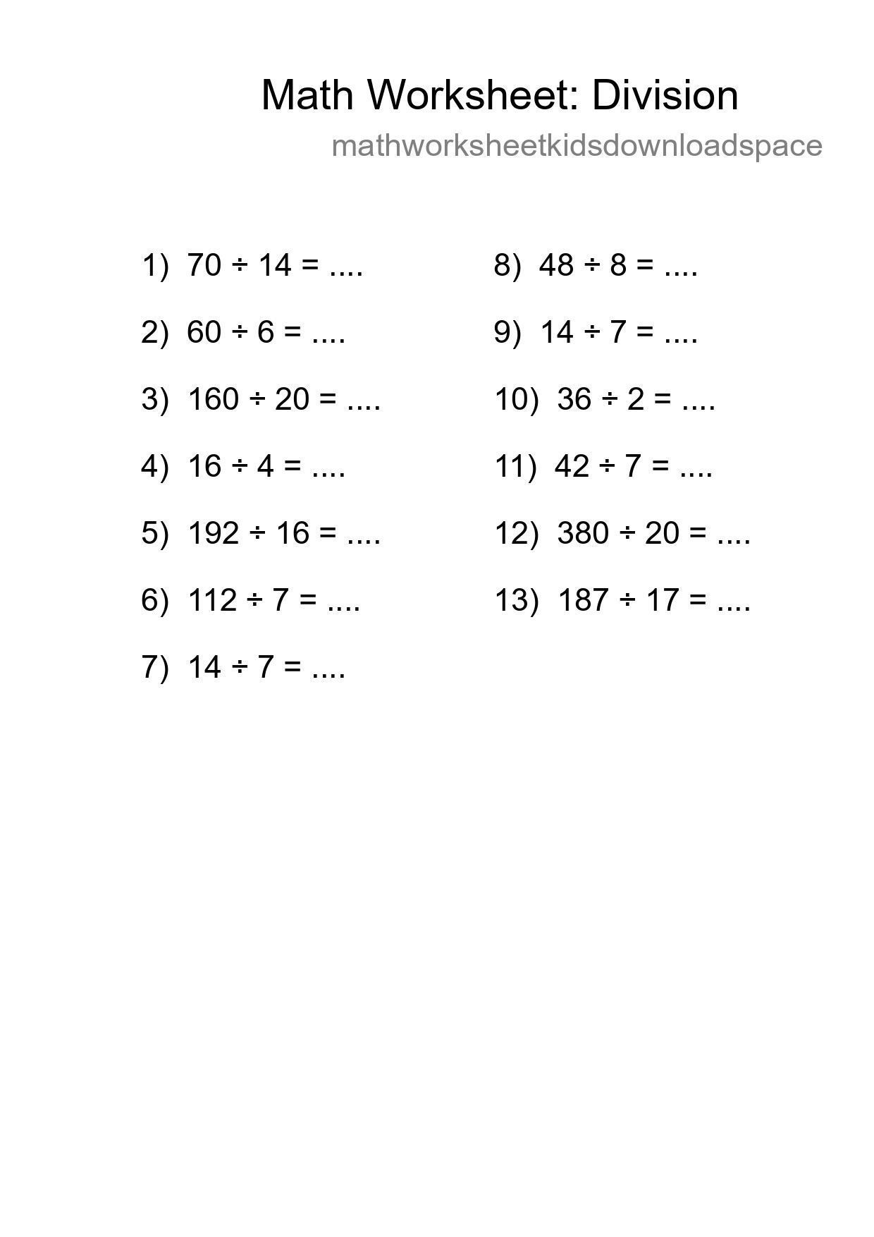 Printable Free 13 Division Math Worksheet For Grade 2 - Part 4