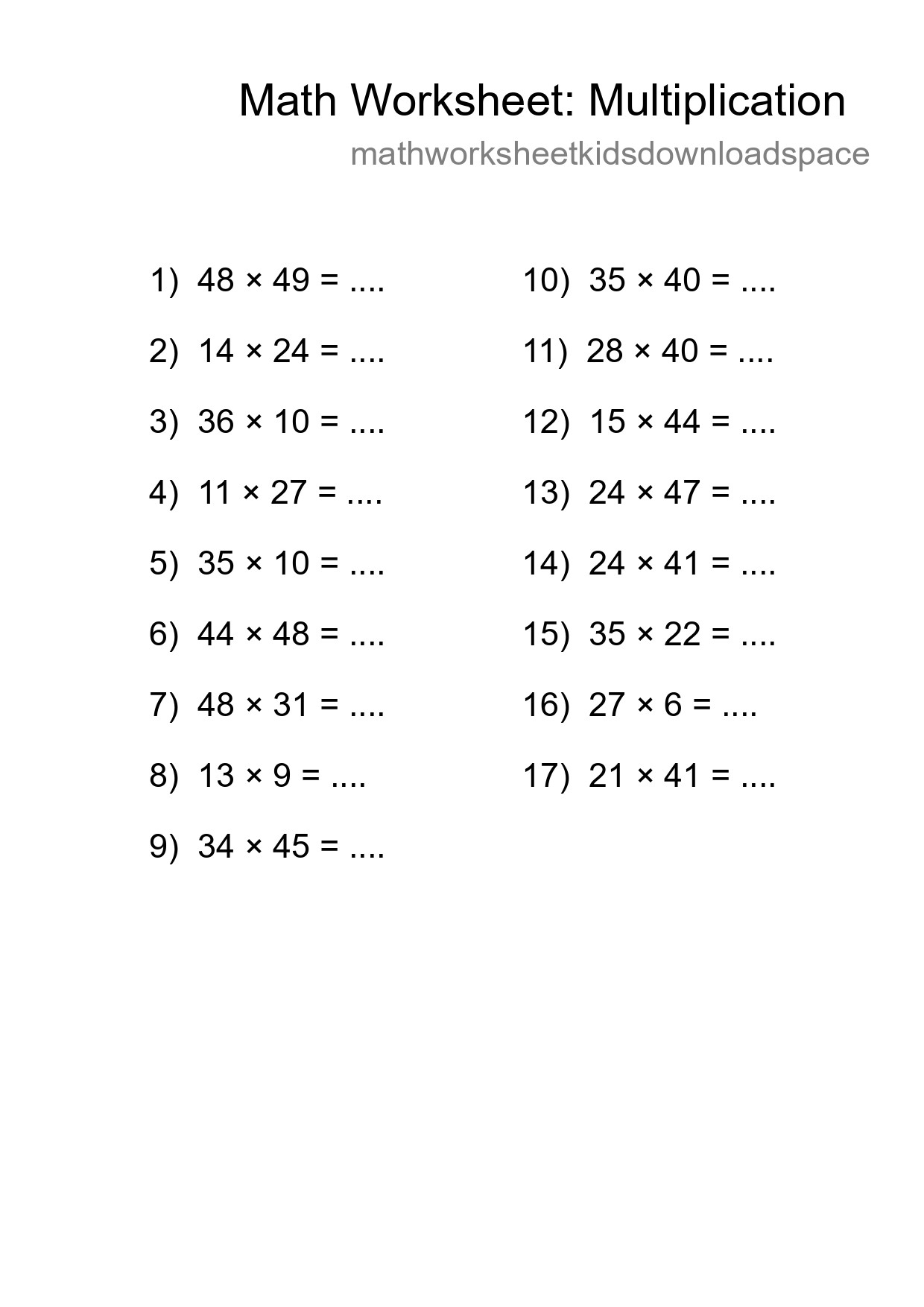 Printable Free 17 Multiplication Math Worksheet For Grade 2 - Part 117