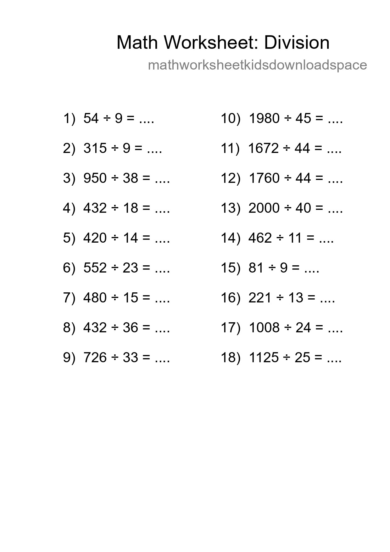 Printable Free 18 Division Math Worksheet For Grade 2 - Part 213