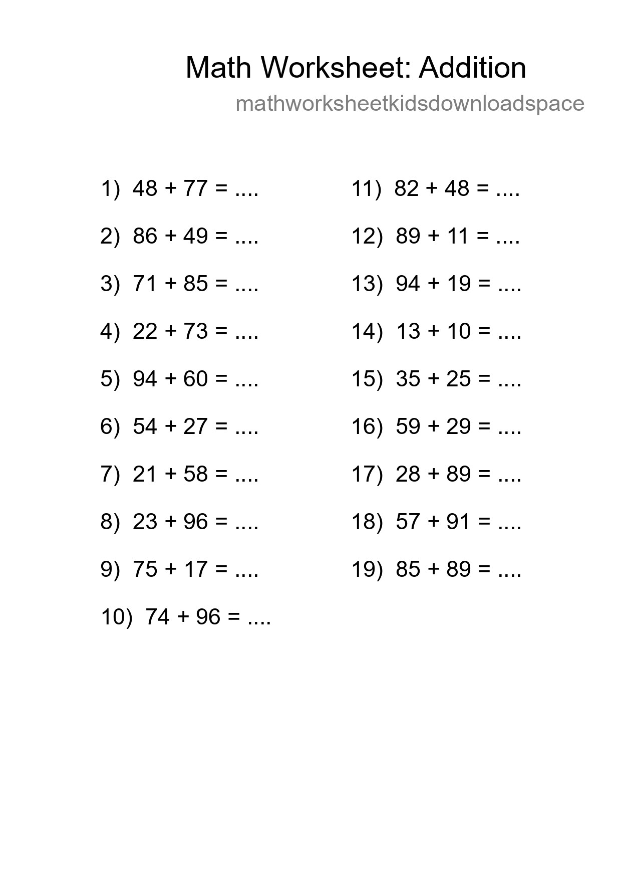 Printable Free 19 Addition Math Worksheet For Grade 3 - Part 23