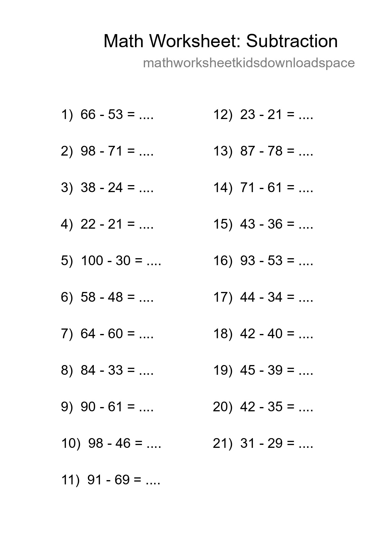 Printable Free 21 Subtraction Math Worksheet For Grade 3 - Part 107
