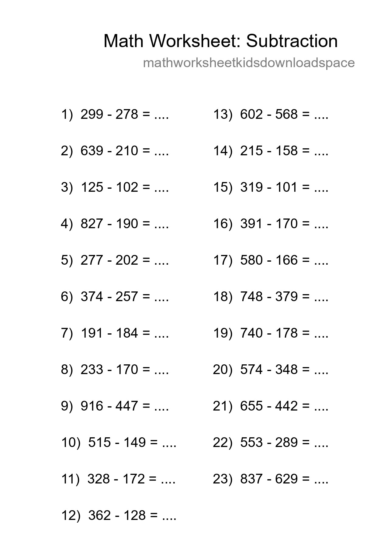 Printable Free 23 Subtraction Math Worksheet For Grade 5 - Part 250