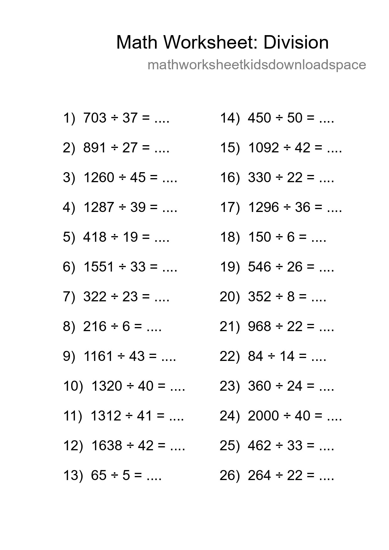 Printable Free 26 Division Math Worksheet For Grade 2 - Part 169