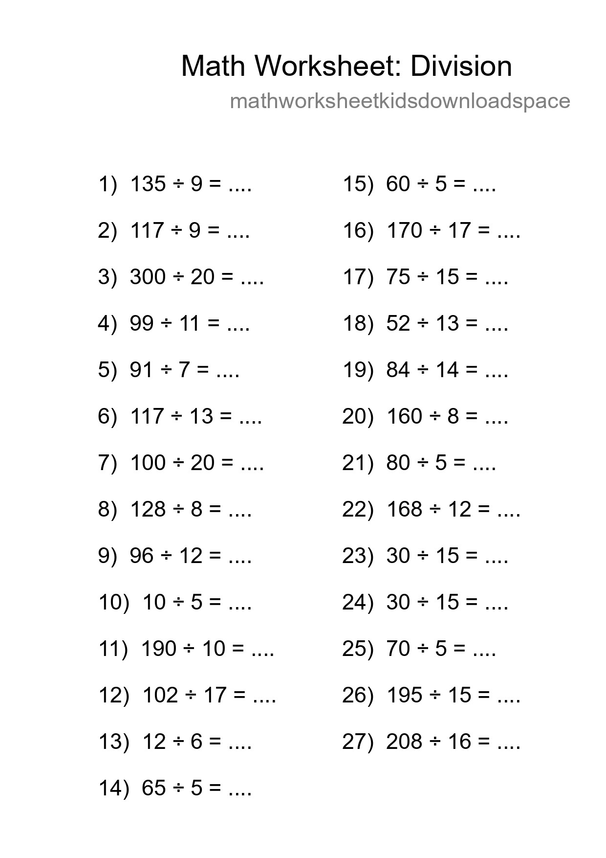 Printable Free 27 Division Math Worksheet For Grade 2 - Part 48