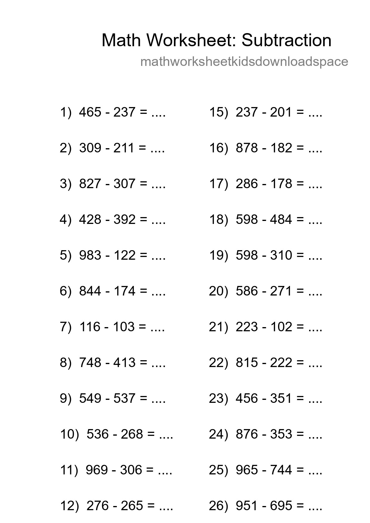 Printable Free 27 Subtraction Math Worksheet For Grade 5 - Part 74