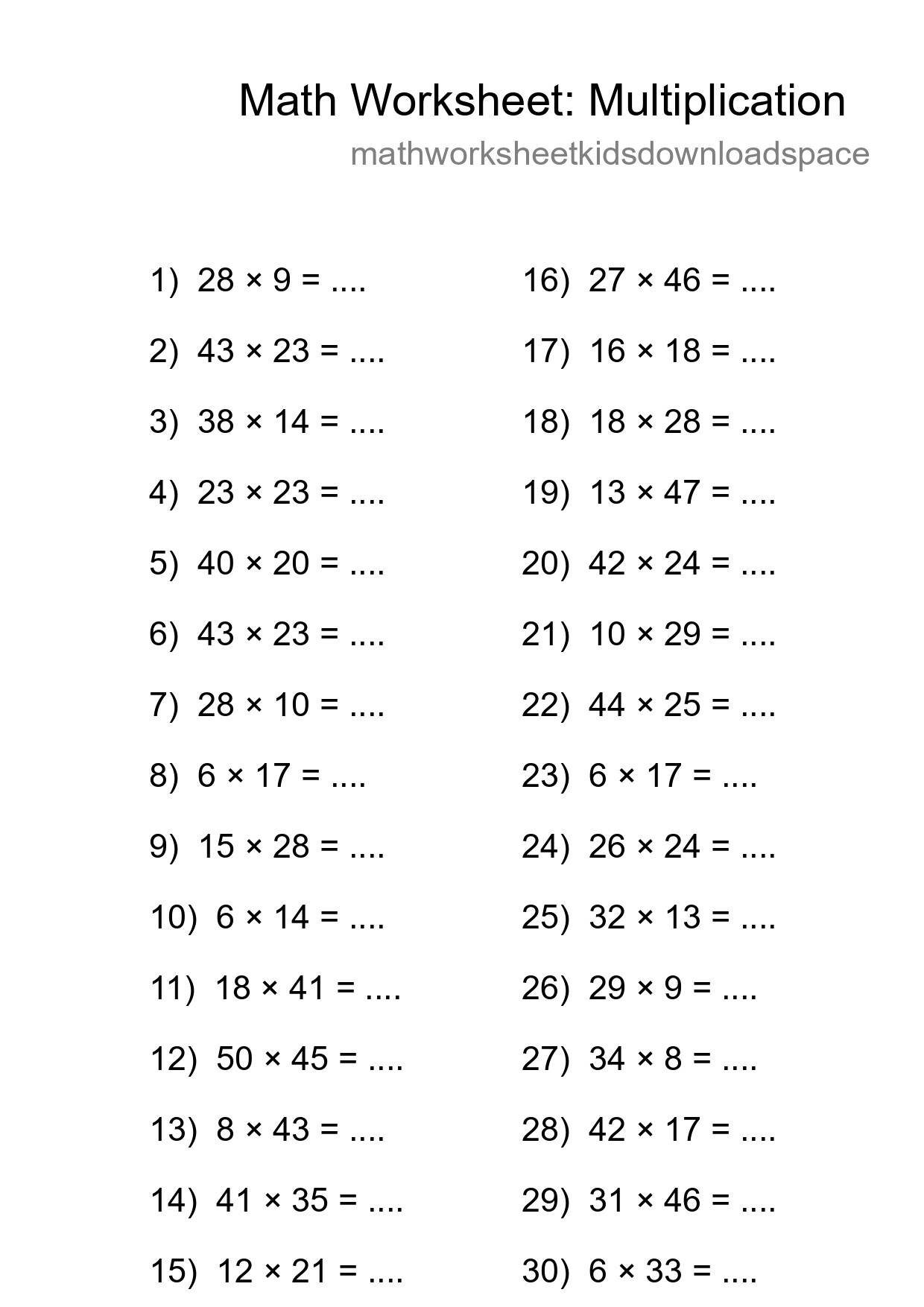Printable Free 30 Multiplication Math Worksheet For Grade 2 - Part 128